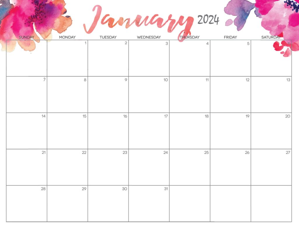 January 2024 Floral Wall Calendar