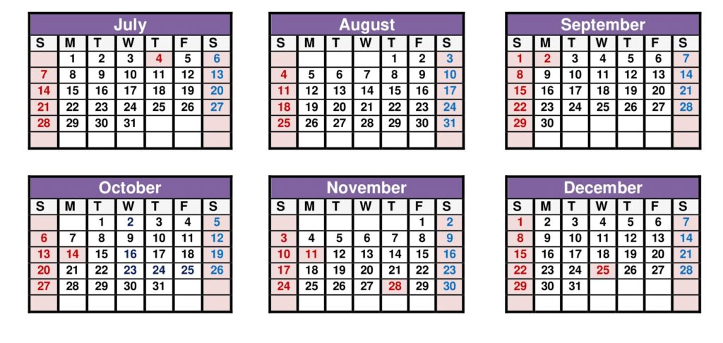 July to December 2024 Templates