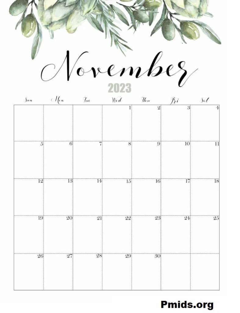 November 2023 Cute Floral Calendar