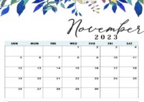 November 2023 Cute Floral Calendar With Note