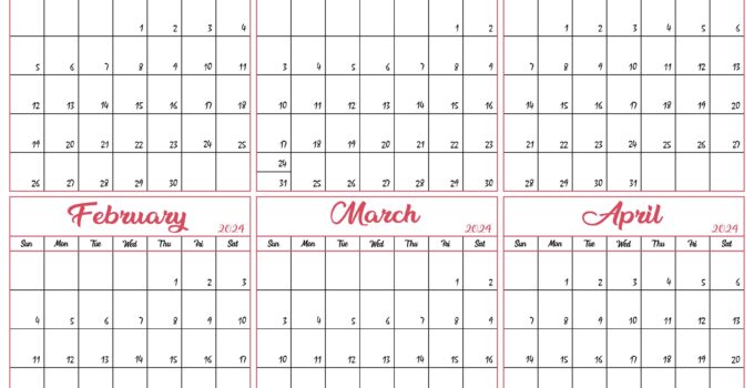 November 2023 to April 2024 Calendar Excel