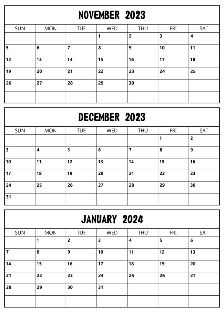 November 2023 to January 2024 Calendar