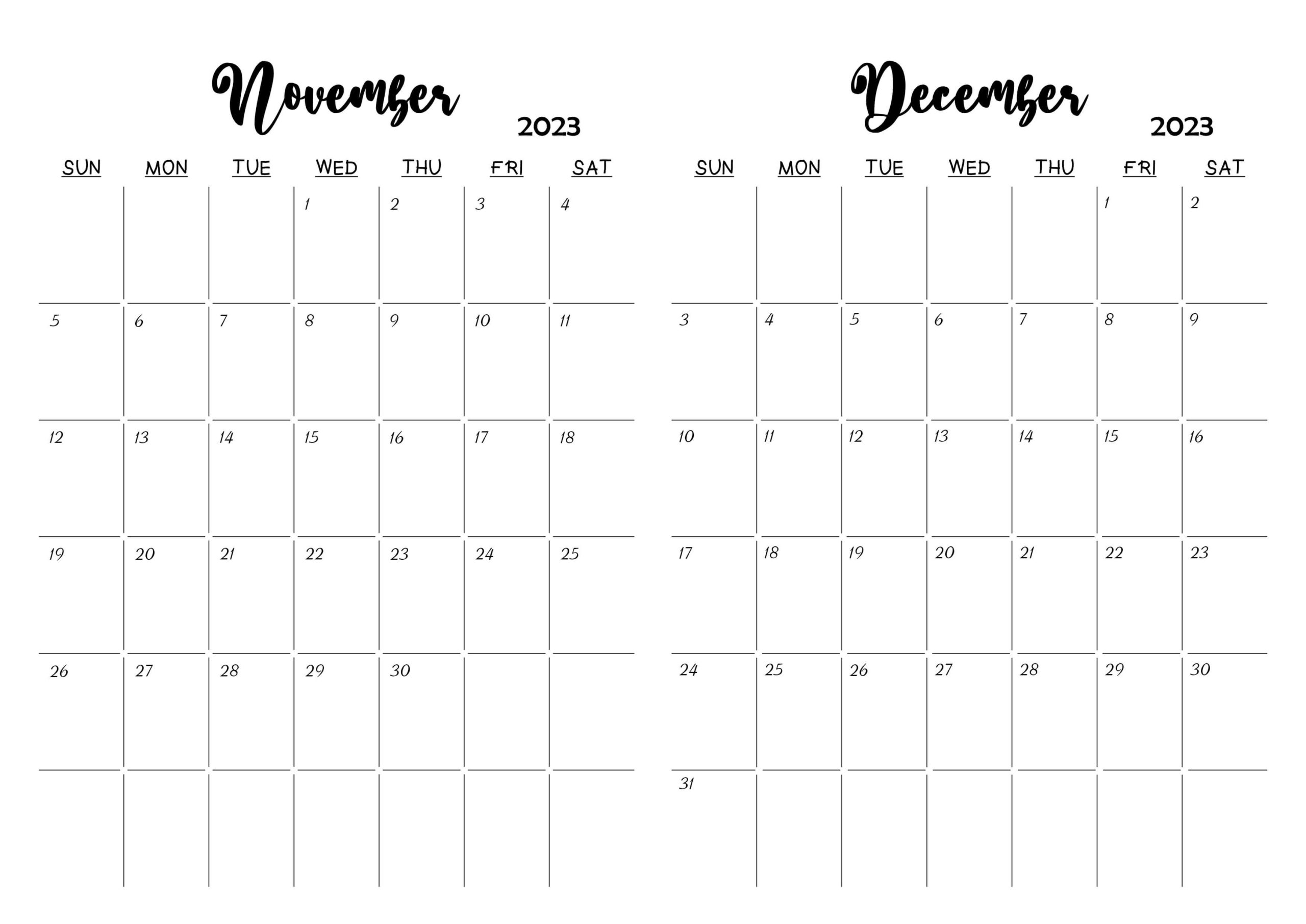 November & December 2023 Calendar
