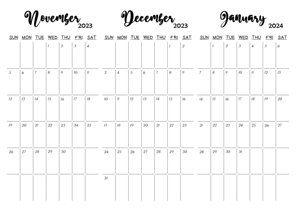 November December 2023 January 2024 Calendar