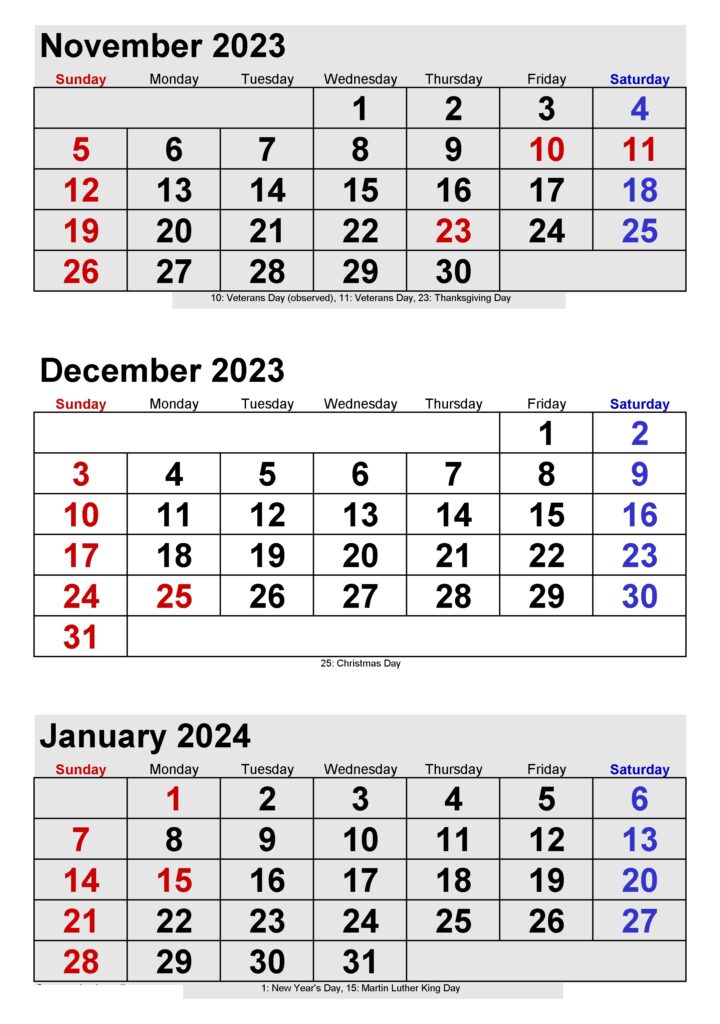 November December 2023 January 2024 Calendar PDF