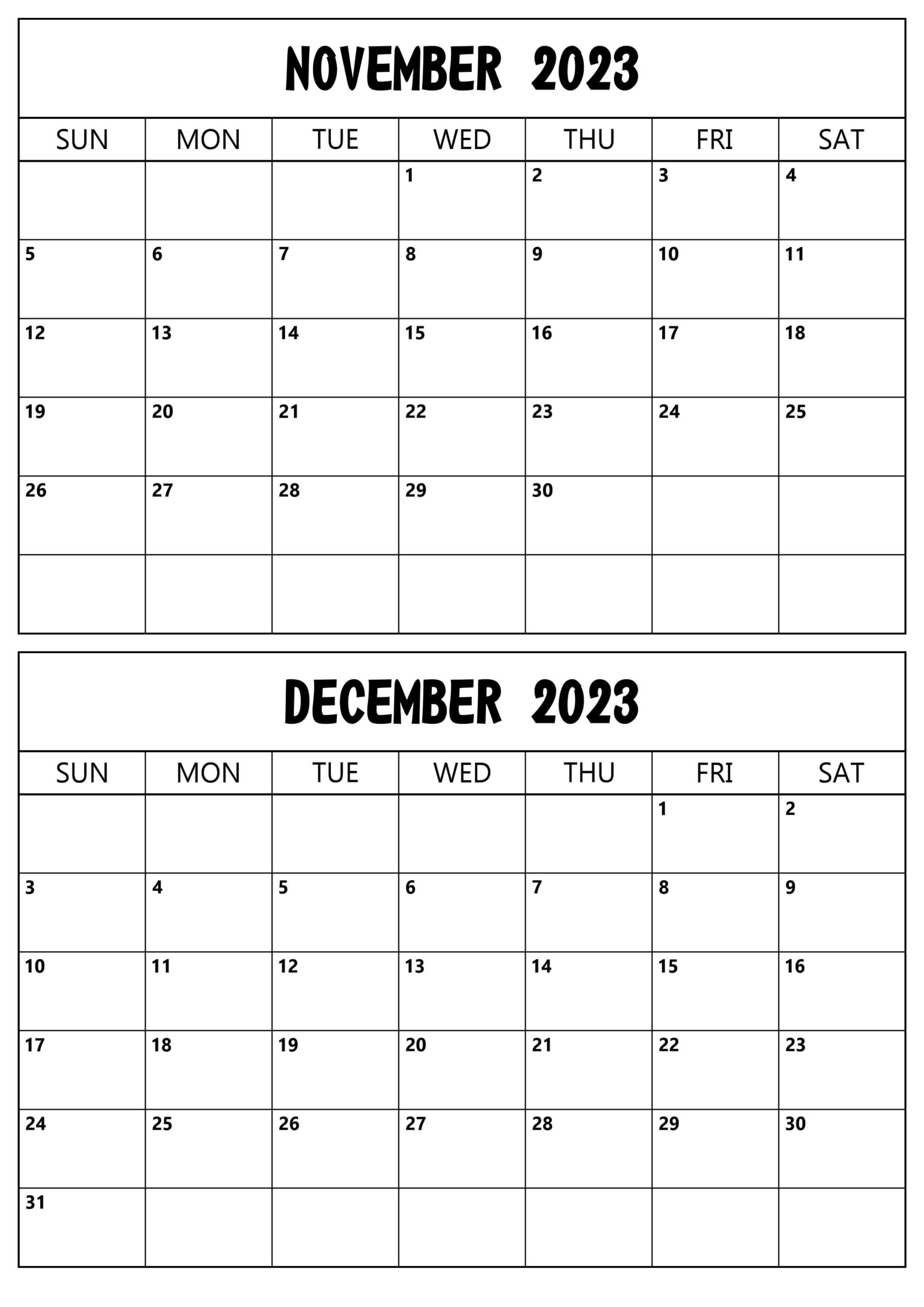 November and December 2023 Calendar PDF