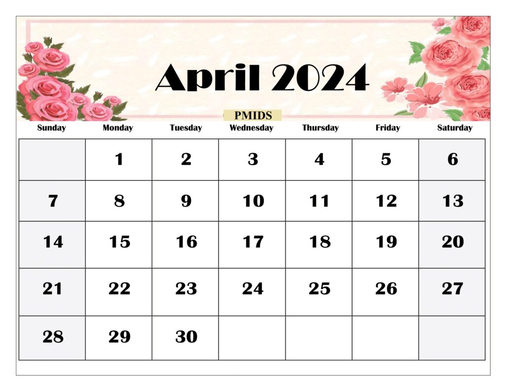April 2024 Calendar for Desk
