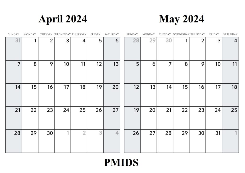 April May 2024 Calendar Excel