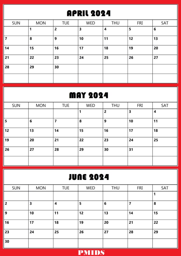 April To June 2024 Calendar Word