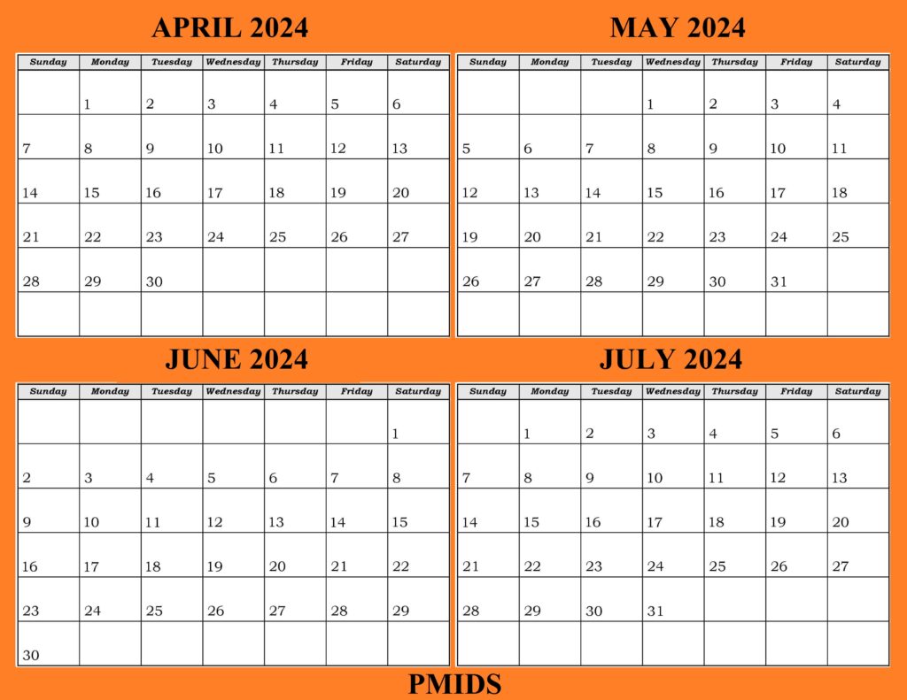 April to July 2024 Calendar PDF