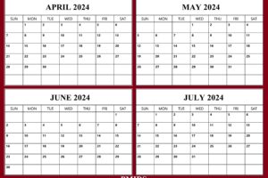 April to July 2024 Calendar Word