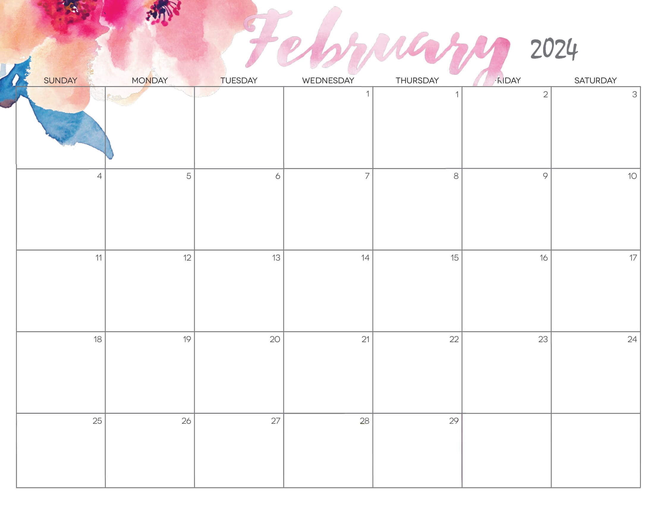 February 2024 Floral Calendar