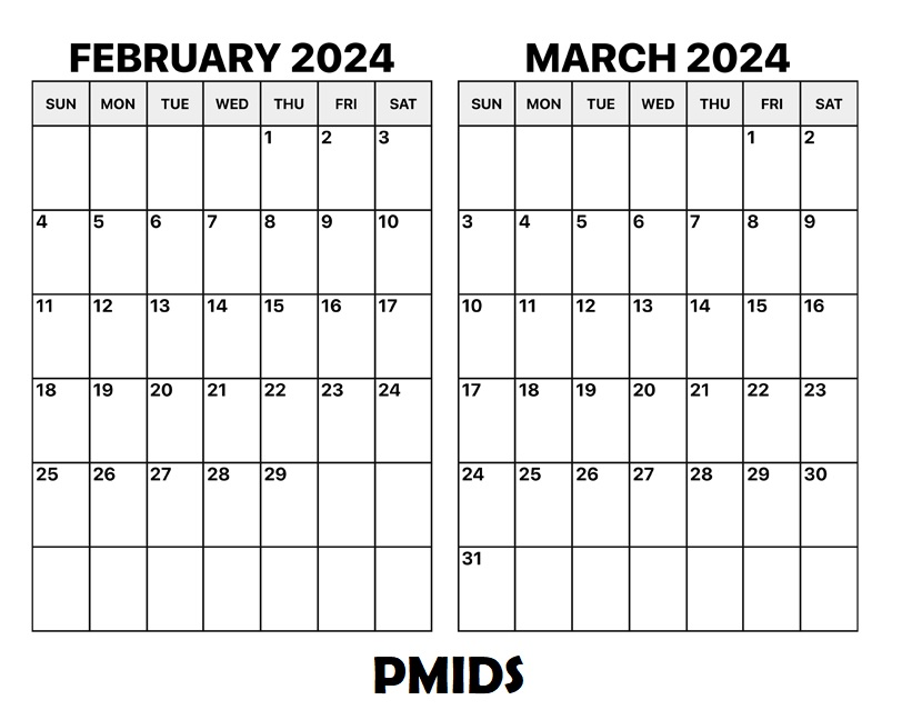 February & March 2024 Calendar Excel
