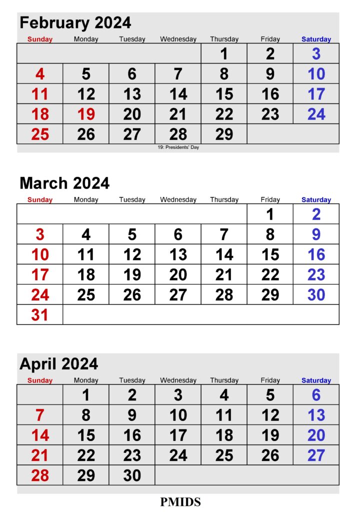 February To April 2024 Calendar Excel