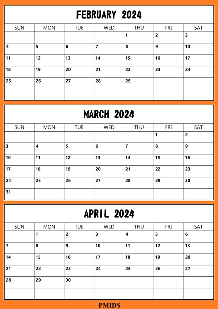 February To April 2024 Calendar Word