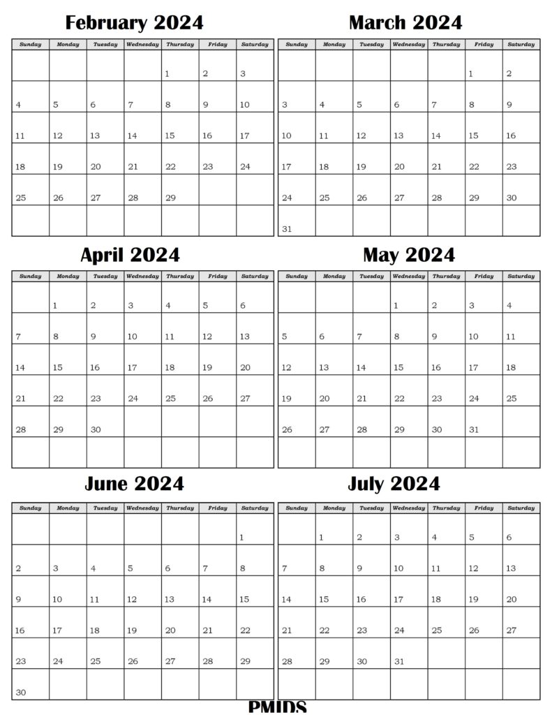 February To July 2024 Calendar PDF