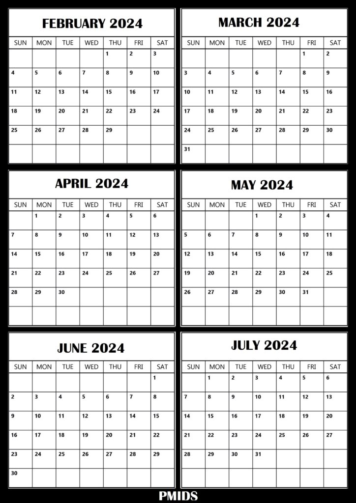 February To July 2024 Calendar Word