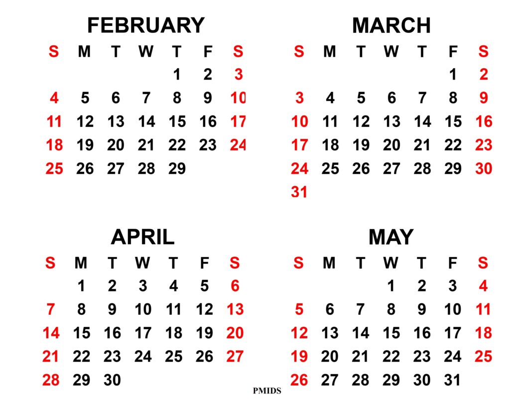 February To May 2024 Printable Calendar