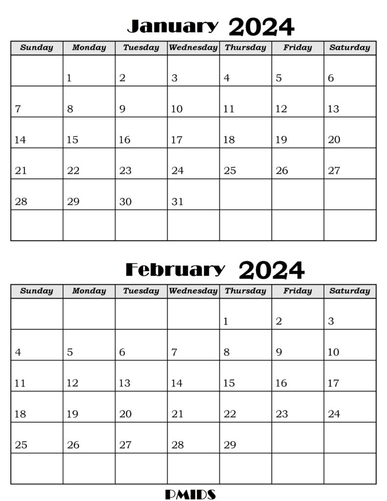 January & February 2024 Calendar PDF