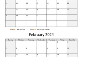 January & February 2024 Calendar Template