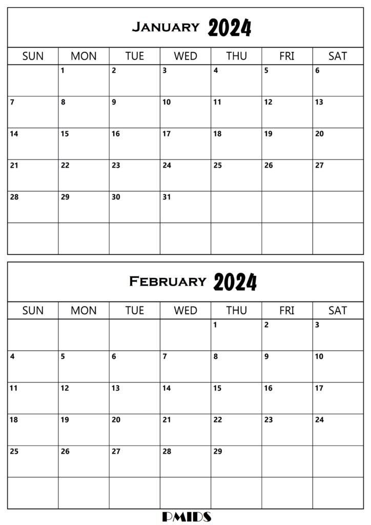 January & February 2024 Calendar Word