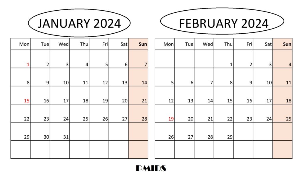 January & February 2024 Printable Calendar