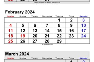 January To March 2024 Calendar Template