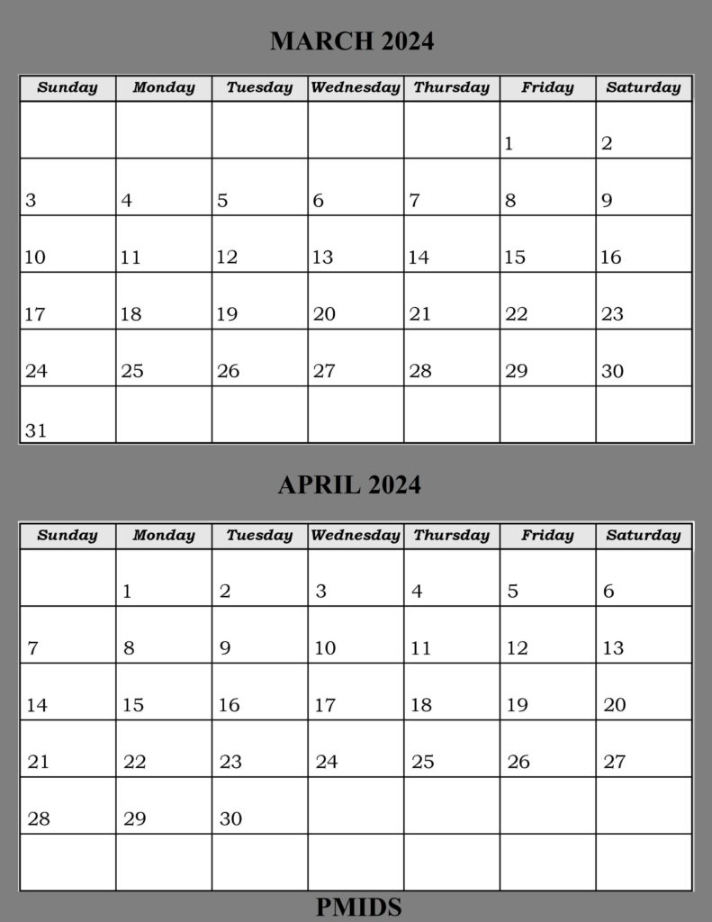 March April 2024 Calendar PDF