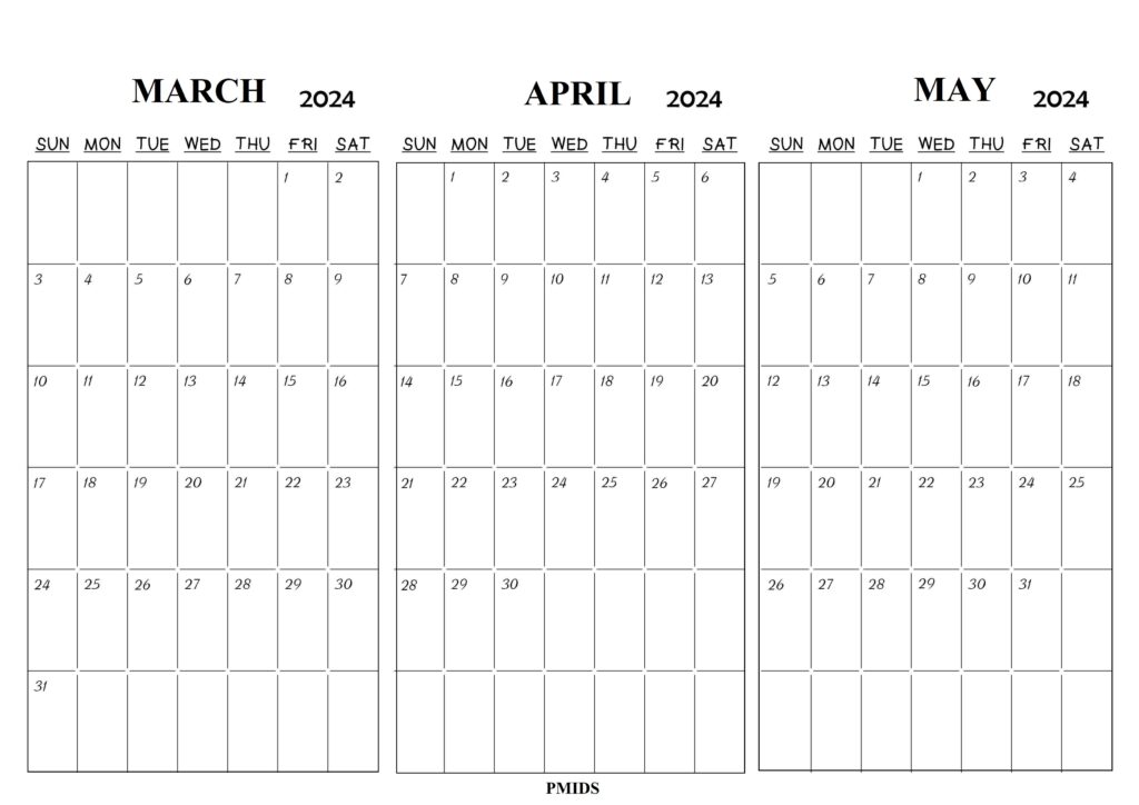 March To May 2024 Calendar