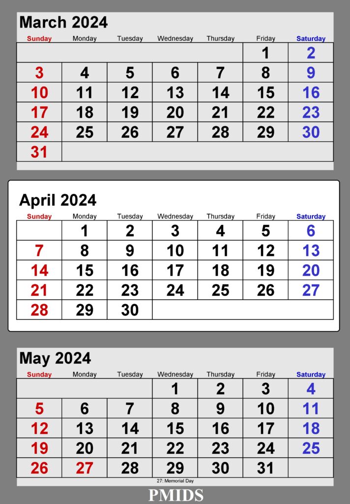 March To May 2024 Calendar Excel