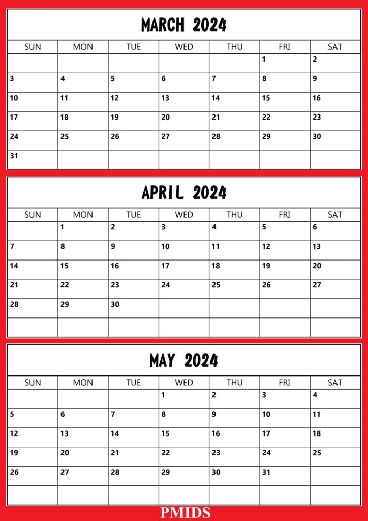 March To May 2024 Calendar Word