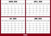March to June 2024 Calendar Word