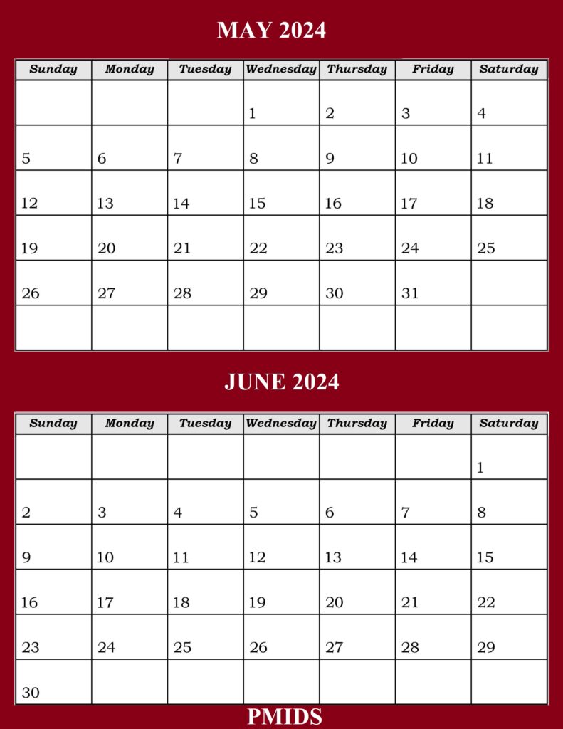 May June 2024 Calendar PDF