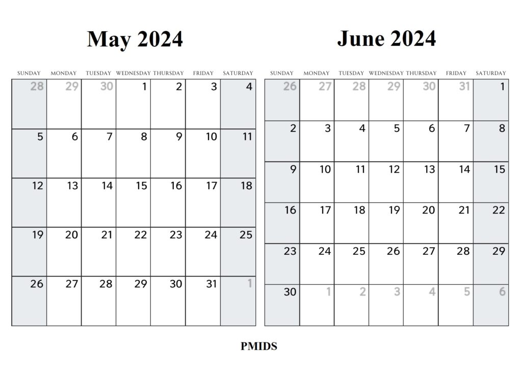 May June 2024 Calendar Printable PDf