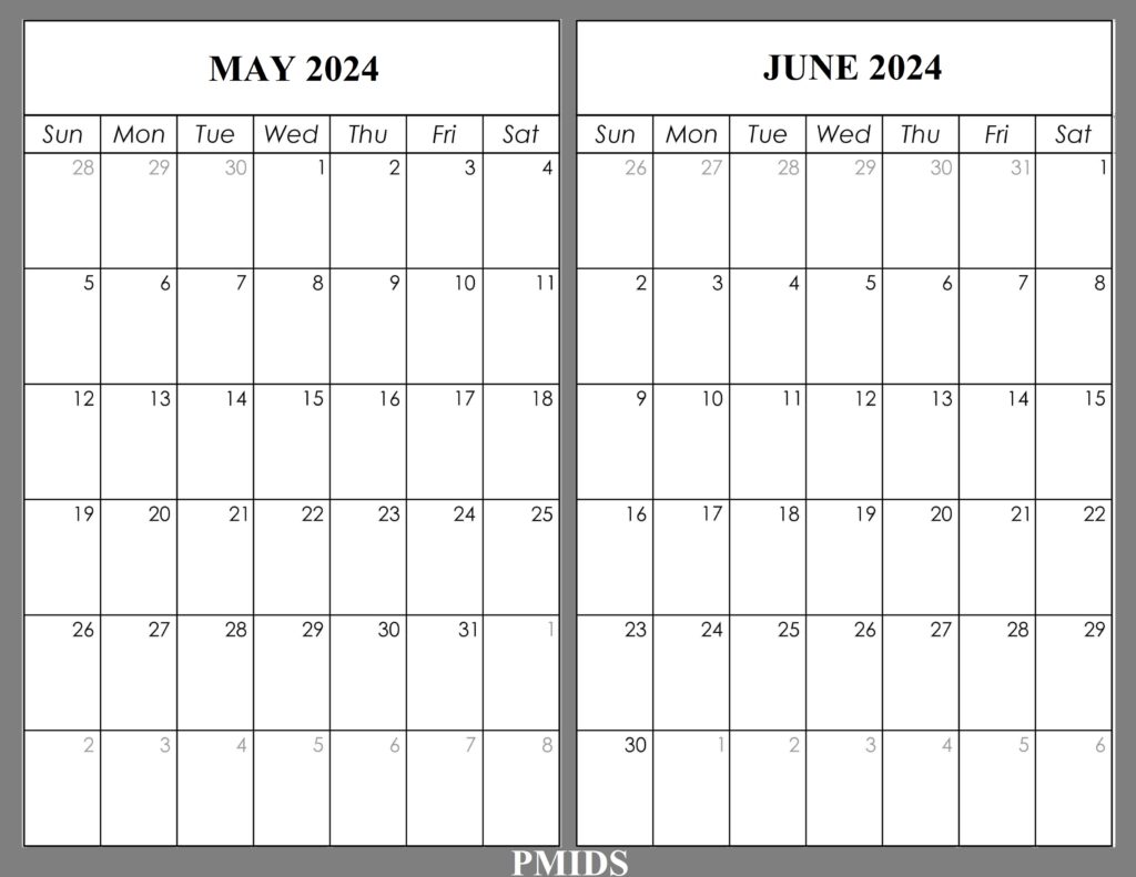 May June 2024 Calendar Printable Template