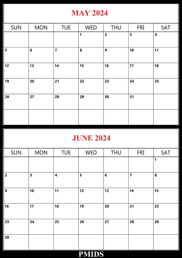 May June 2024 Calendar Word