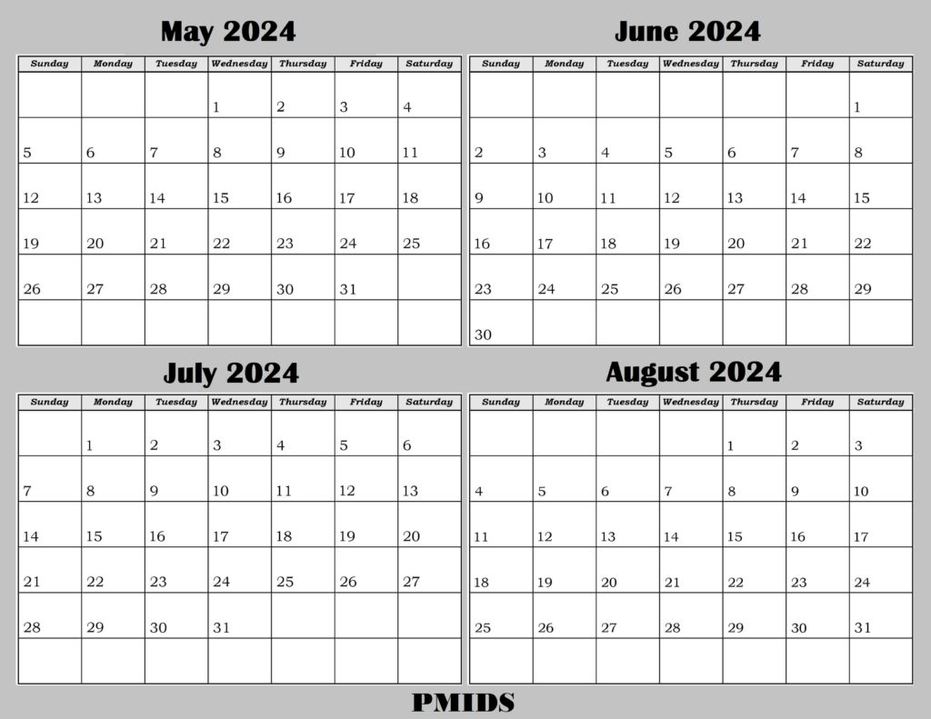 May To August 2024 Calendar PDF