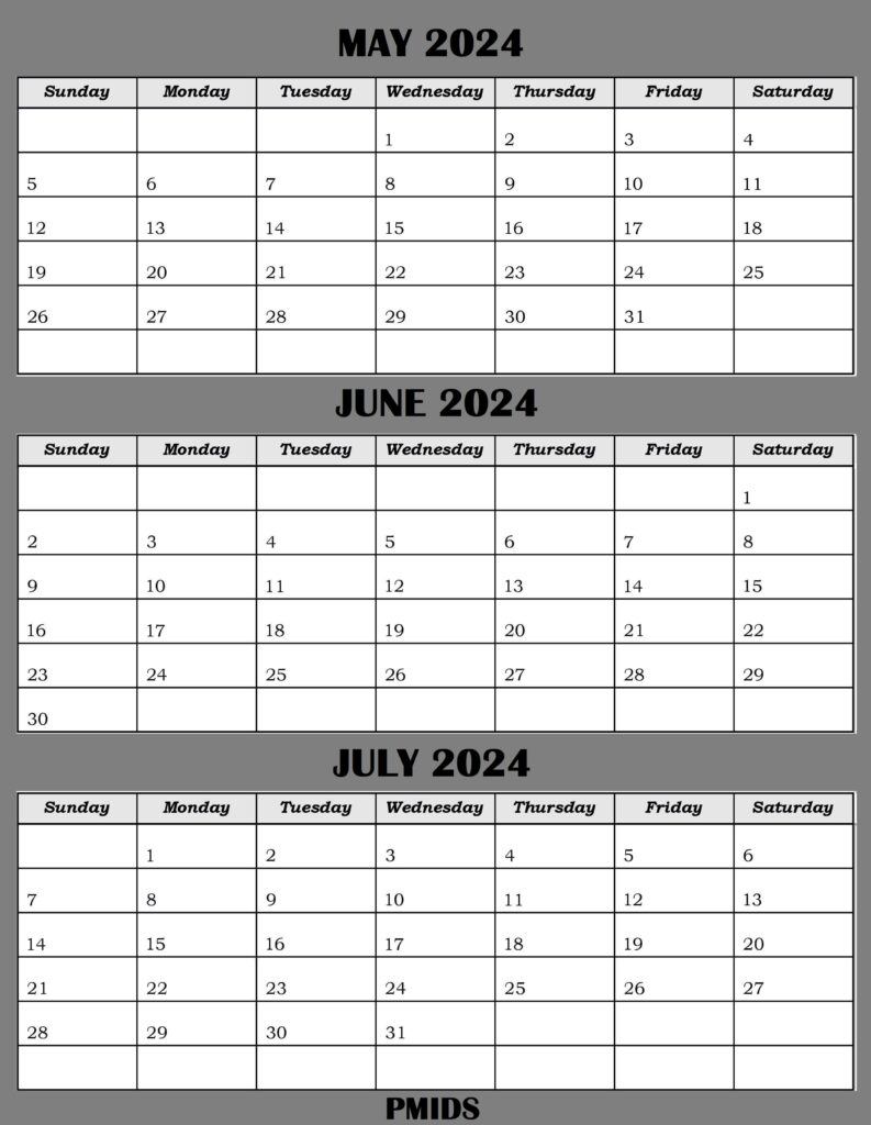 May to July 2024 Calendar PDF