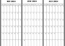 May to July 2024 Calendar Printable Template