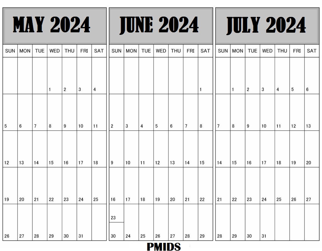 May to July 2024 Calendar Template