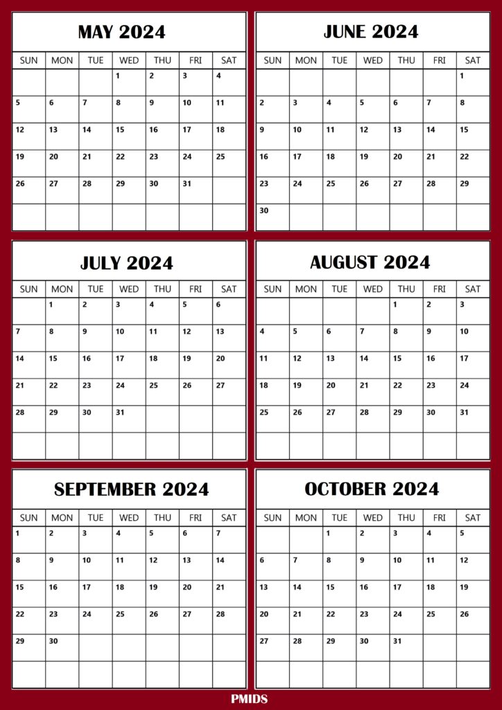May to October 2024 Calendar Word