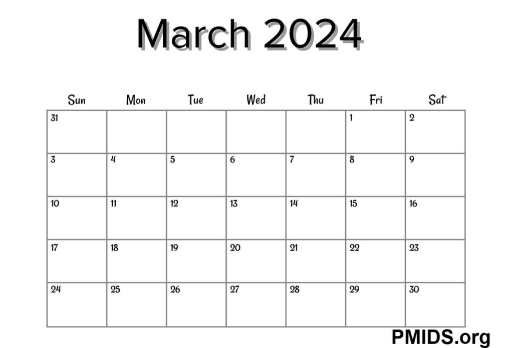 Blank March Calendar 2024 Word