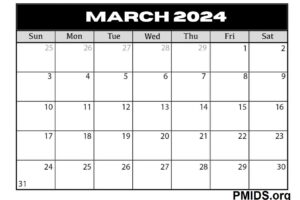 March 2024 Calendar Fillable