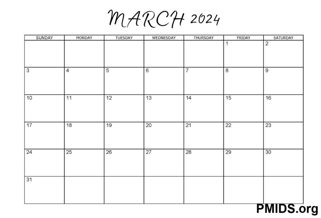 March Calendar 2024 Blank Templates